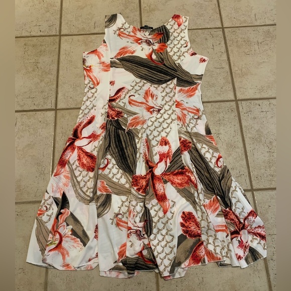 Red Coral Floral Print Sleeveless Dress - Size L - Picture 4 of 5